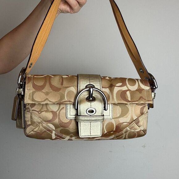 Coach Handbags - Vintage Y2K Coach Soho Signature Canvas and Leather Baguette Bag